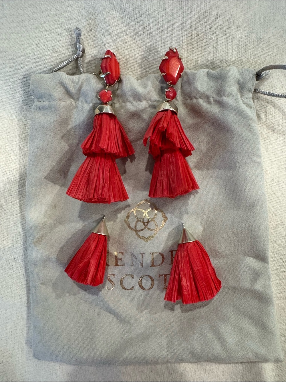 Kendra Scott Denise Gold Statement Earrings in Red Mother Of Pearl - 3 In 1! - Picture 5 of 5